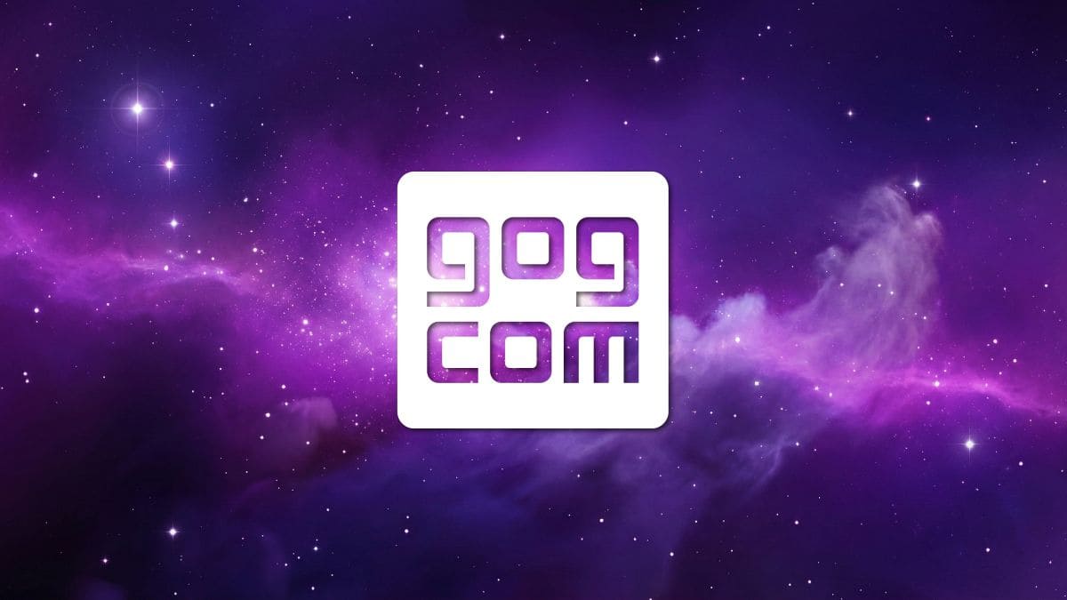 Fondo de una galaxia con el logo de GOG.com