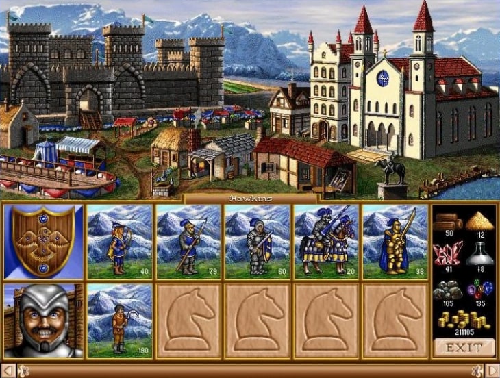 Castillo de los caballeros de Heroes of might & Magic II desarrollado al máximo.