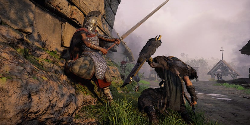 Eivor luchando contra un sajón en Assassin's Creed Valhalla.