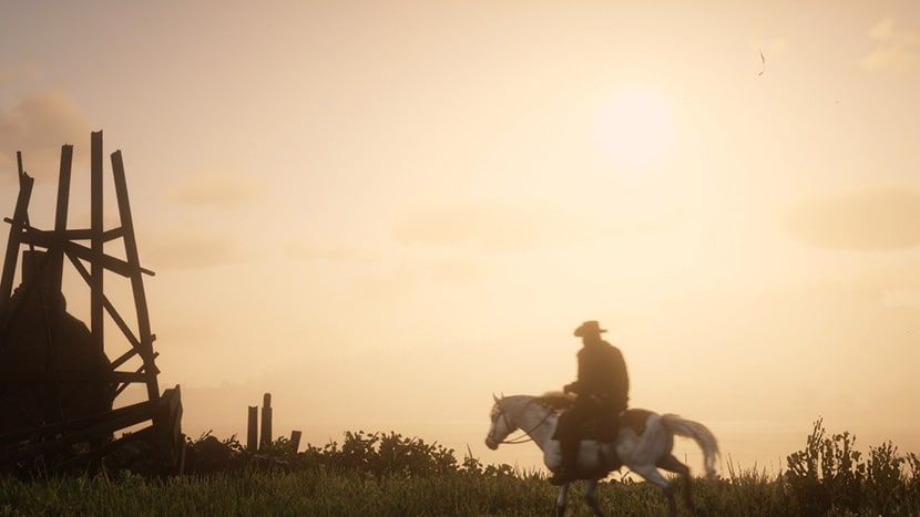 Arthur Morgan a caballo en Red Dead Redemption 2.