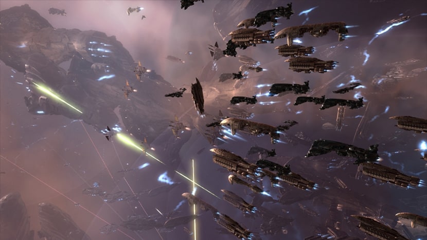 Batalla masiva de naves en Eve Online.