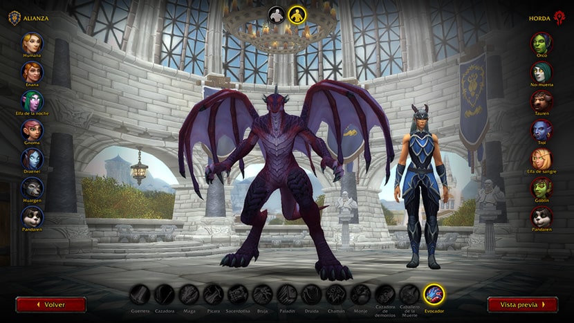 Pantalla de creación de personaje de los Dracthyr en World of Warcraft Dragonflight.