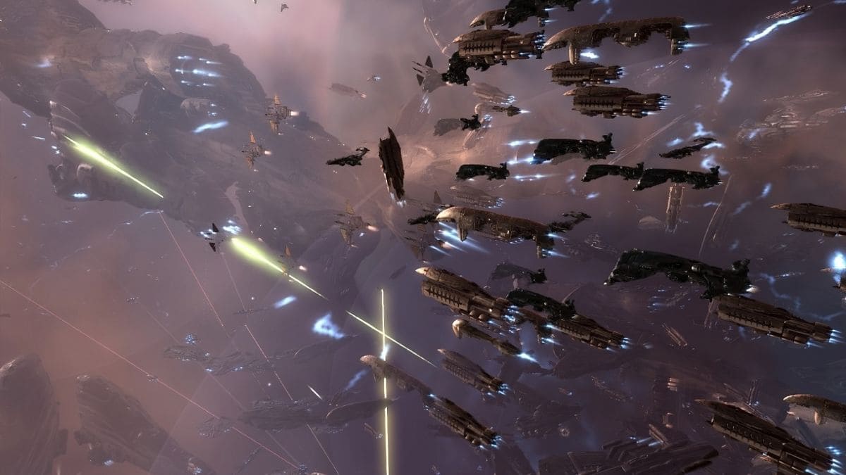 Batalla masiva de naves en Eve Online.