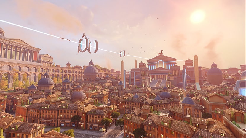 Imagen panorámica del escenario Coliseo de Overwatch 2.