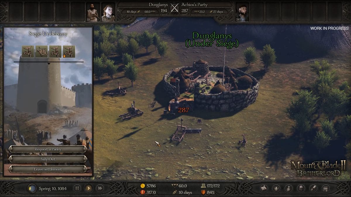 Interfaz de asedio de Mount and Blade II: Bannerlord.
