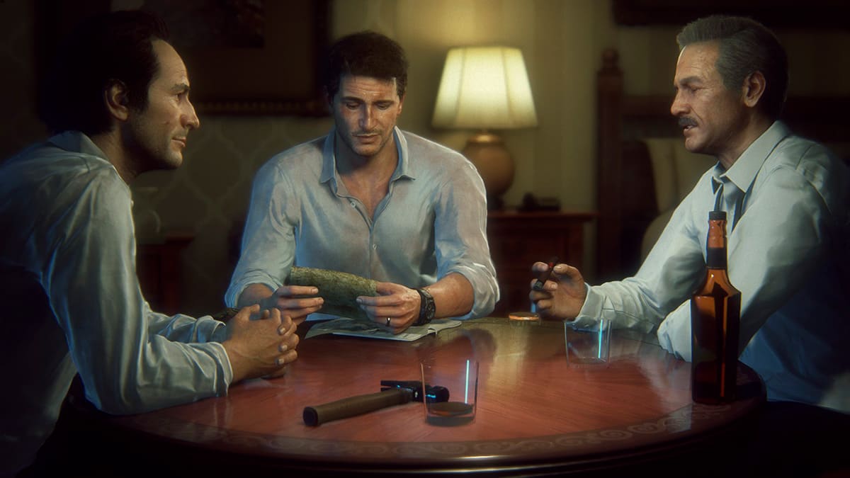 Sam, Nathan y Victor en Uncharted 4.