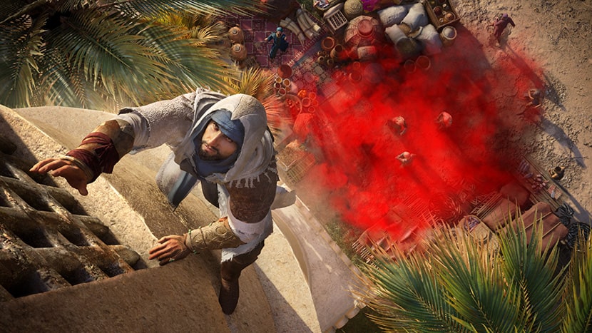 Basim trepando una torre en Assassin's Creed Mirage.