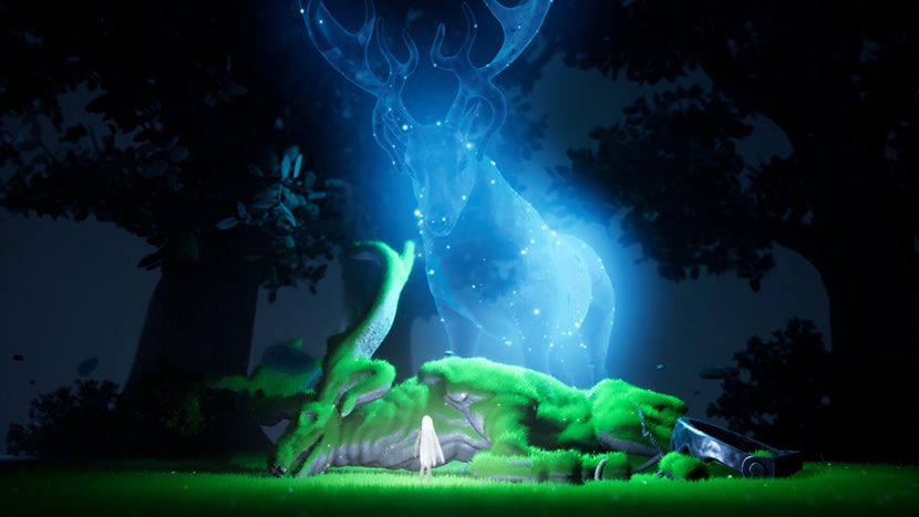 Gaia libera el alma de un ciervo atrapado en una trampa en el juego After Us.