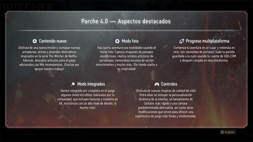 Notas del parche 4.0 de The Witcher 3 Wild Hunt en PC.