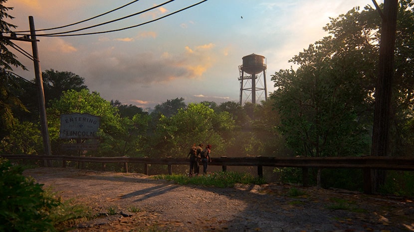 Joel y Ellie contemplan el paisaje en la versión de PC de The Last of Us.
