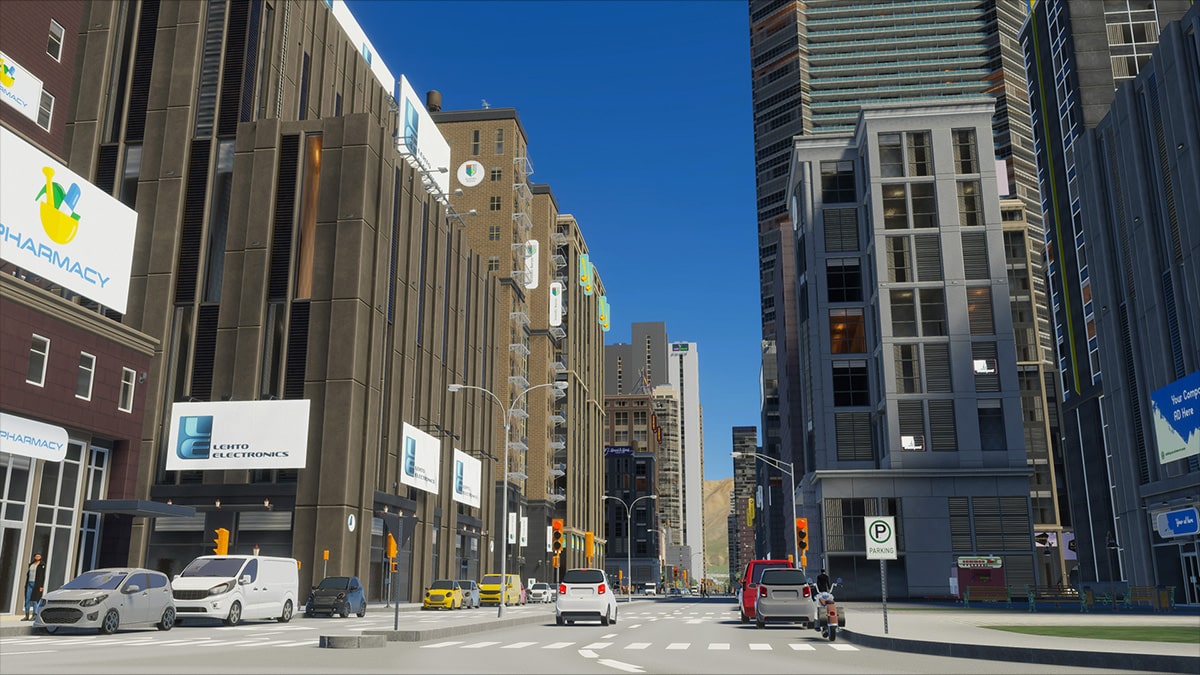 Una calle dentro del juego Cities: Skylines II.