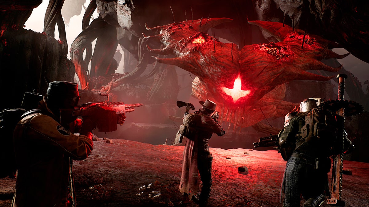 Tres jugadores se enfrentan a una gran bestia en Remnant II.