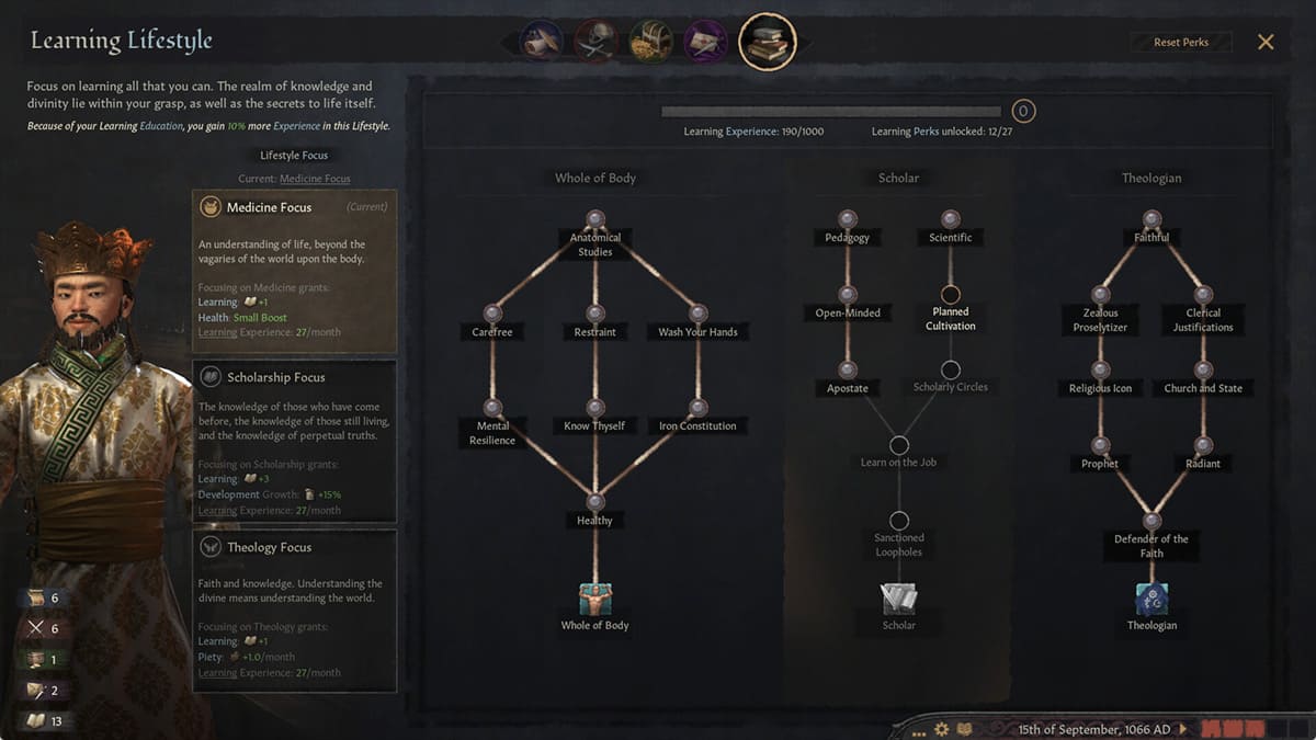 Rasgos de un gobernante en Crusader Kings III.