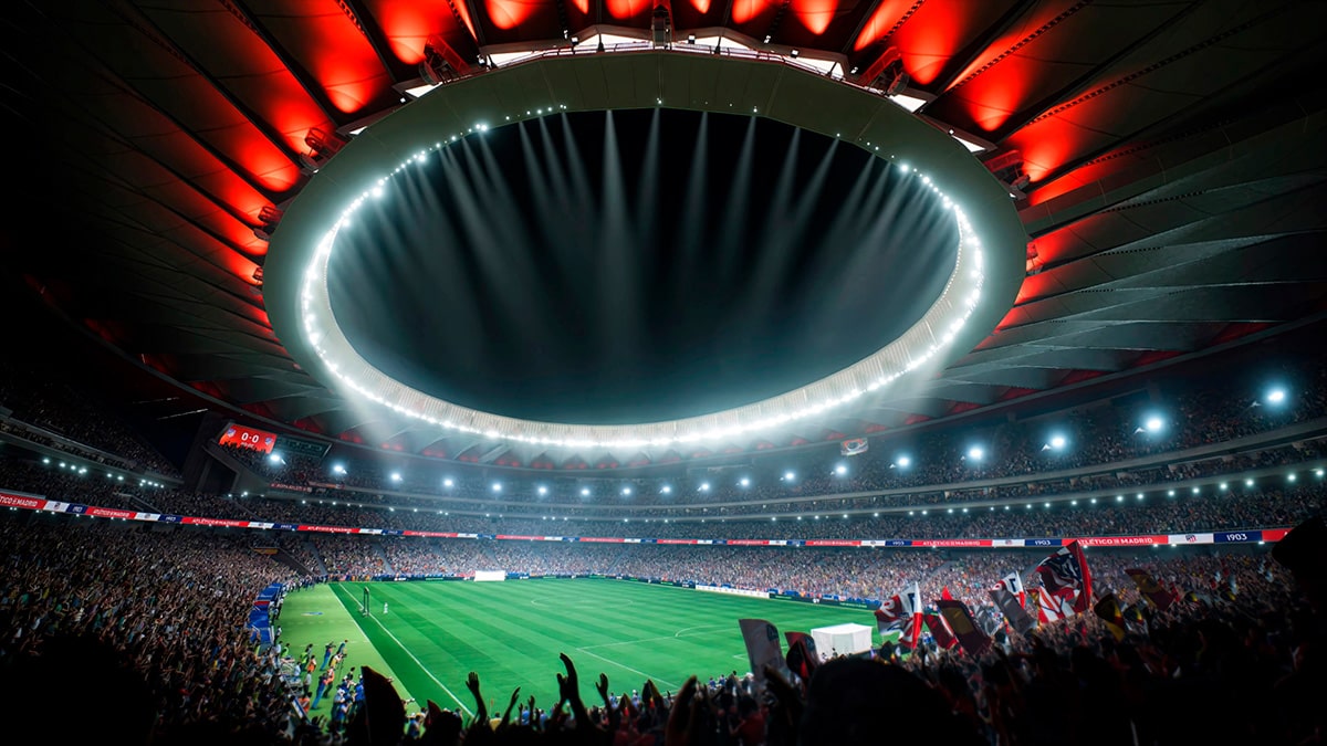 Estadio de fútbol antes de un partido en el juego EA Sports FC 24.