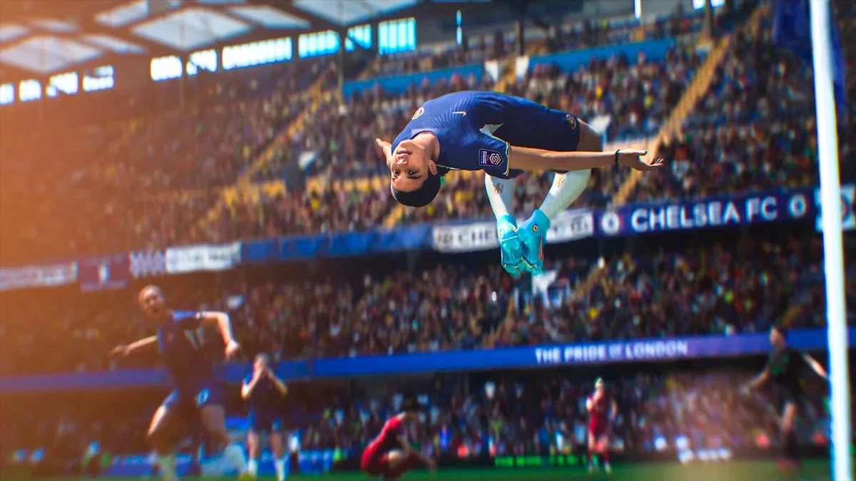La jugadora Sam Kerr realizando una acrobacia en el juego EA Sports FC 24.