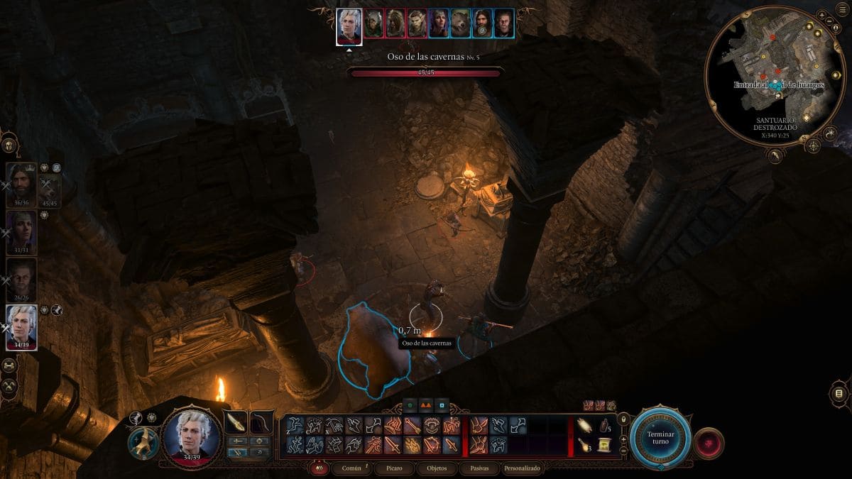 Interfaz de combate de Baldur's Gate III
