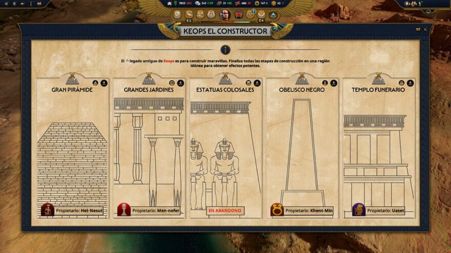 Construcciones de monumentos en Total War: Pharaoh.