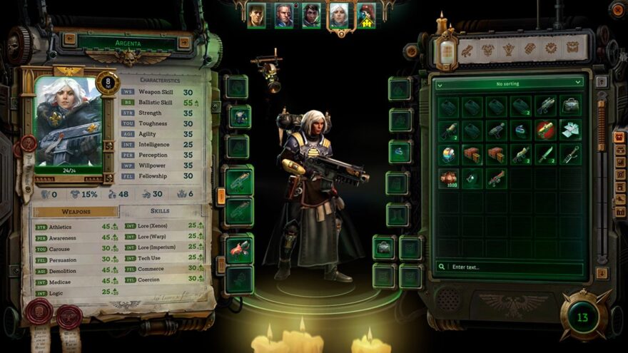 Ficha de personaje en Warhammer 40000: Rogue Trader.