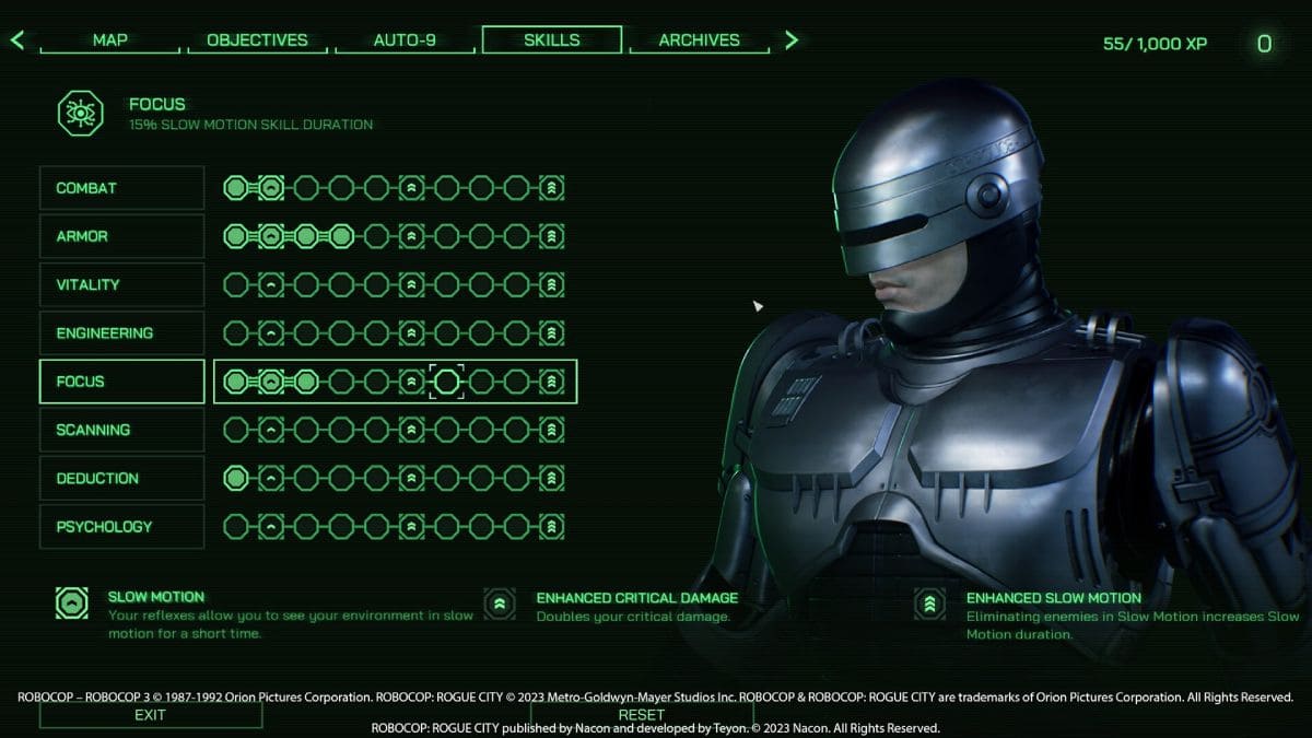 Árbol de talentos de RoboCop: Rogue City.