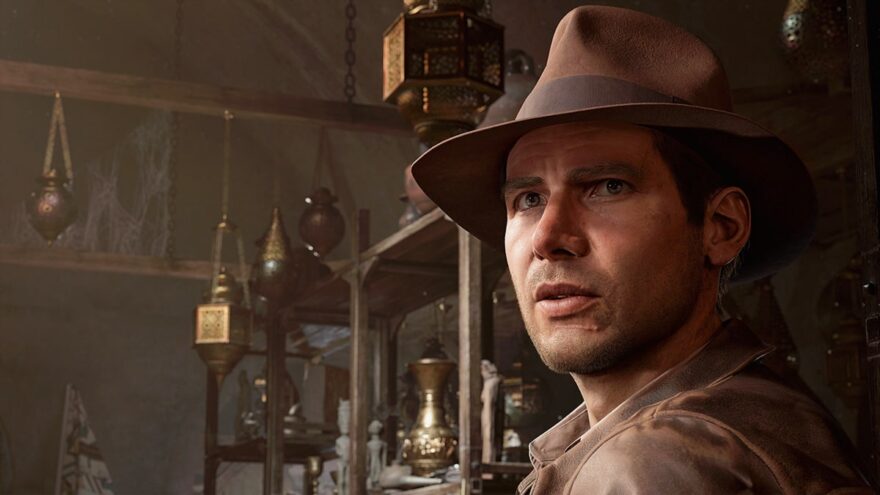Harrison Ford interpretando a Indiana Jones en el videojuego Indiana Jones y el Gran Círculo.