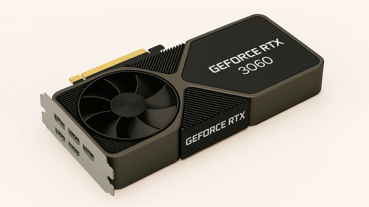 Tarjeta gráfica Nvidia GeForce RTX 3060 generada con IA.