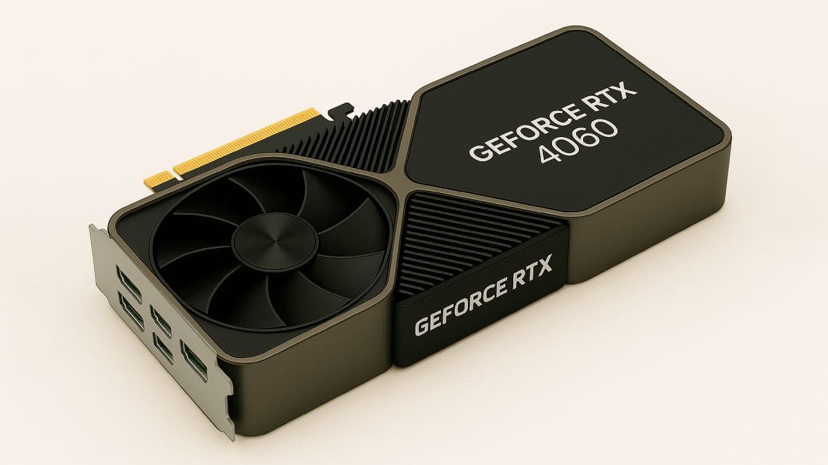Tarjeta gráfica Nvidia GeForce RTX 4060 generada con IA.