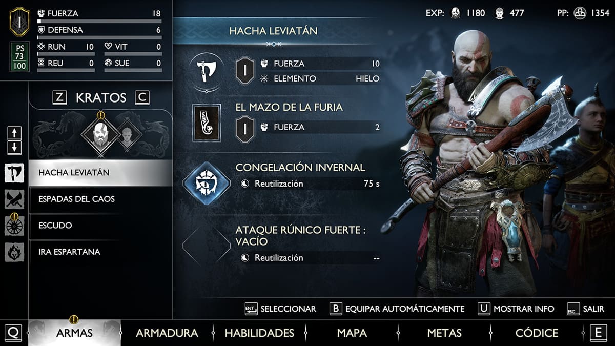 Mejora de armamento e inventario en God of War Ragnarök.
