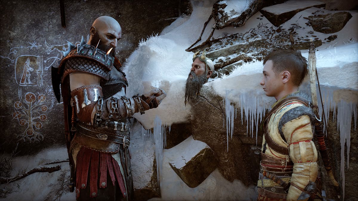 Kratos, Atreus y Mimir en God of War Ragnarök.