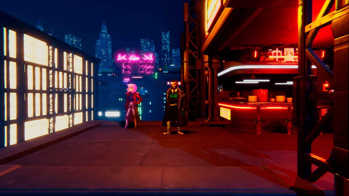 El protagonista junto a un personaje femenino de Neon Blood