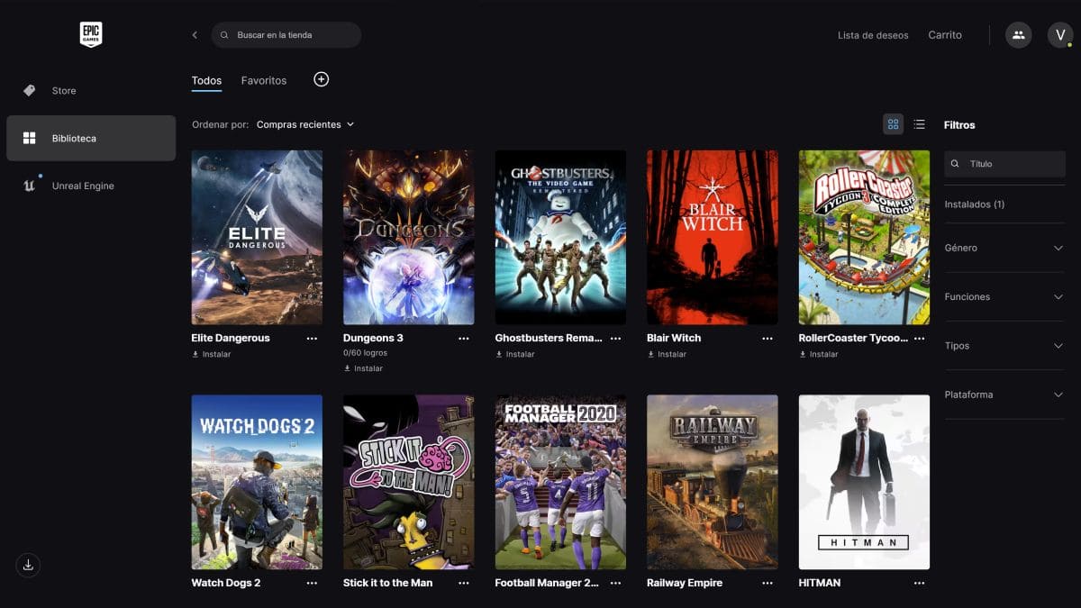 Biblioteca de Epic Games Store con algunos de los juegos gratis que ha ofrecido la tienda.
