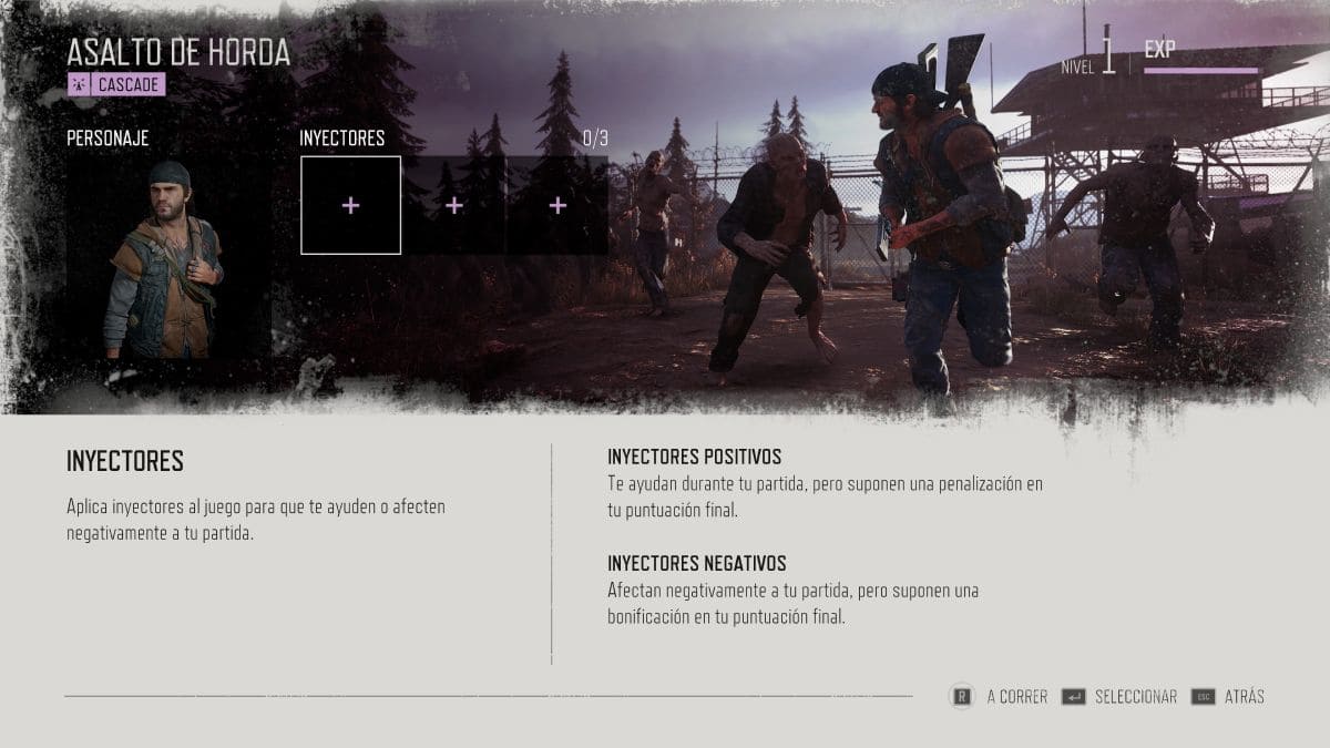 Opciones del modo Asalto de Horda del DLC Carretera Rota de Days Gone.