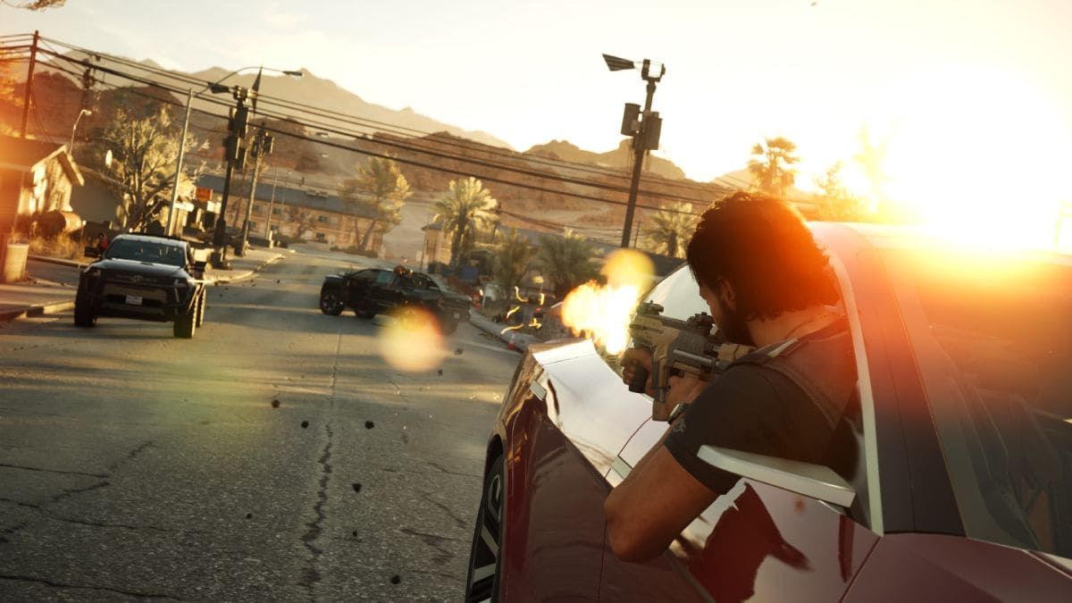Combate desde un coche en el juego MindsEye.