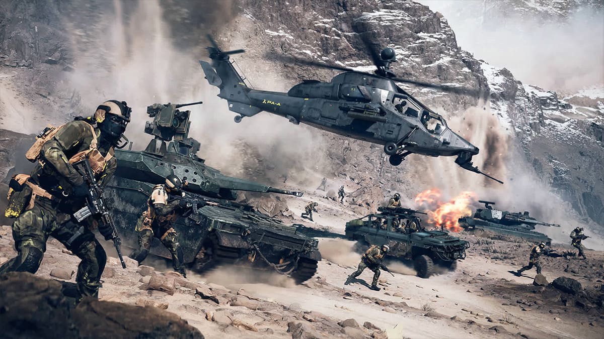 Unidades de infantería, tanques y un helicóptero en Battlefield 6