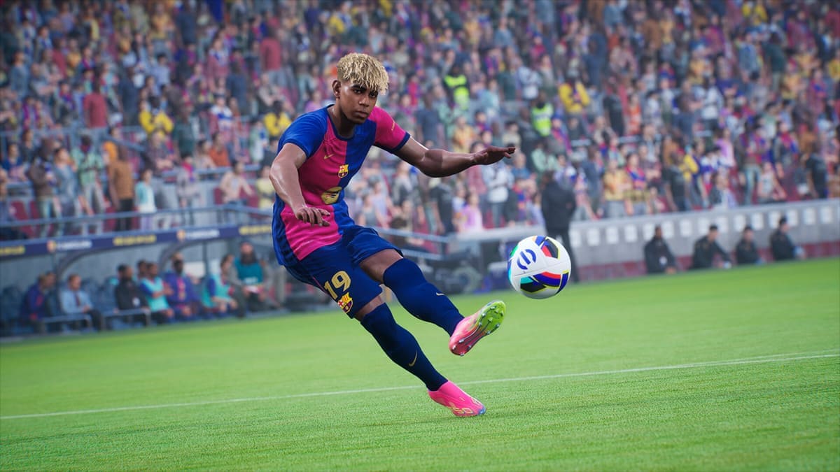 Lamine Yamal con uniforme del Fútbol Club Barcelona en el juego eFootball