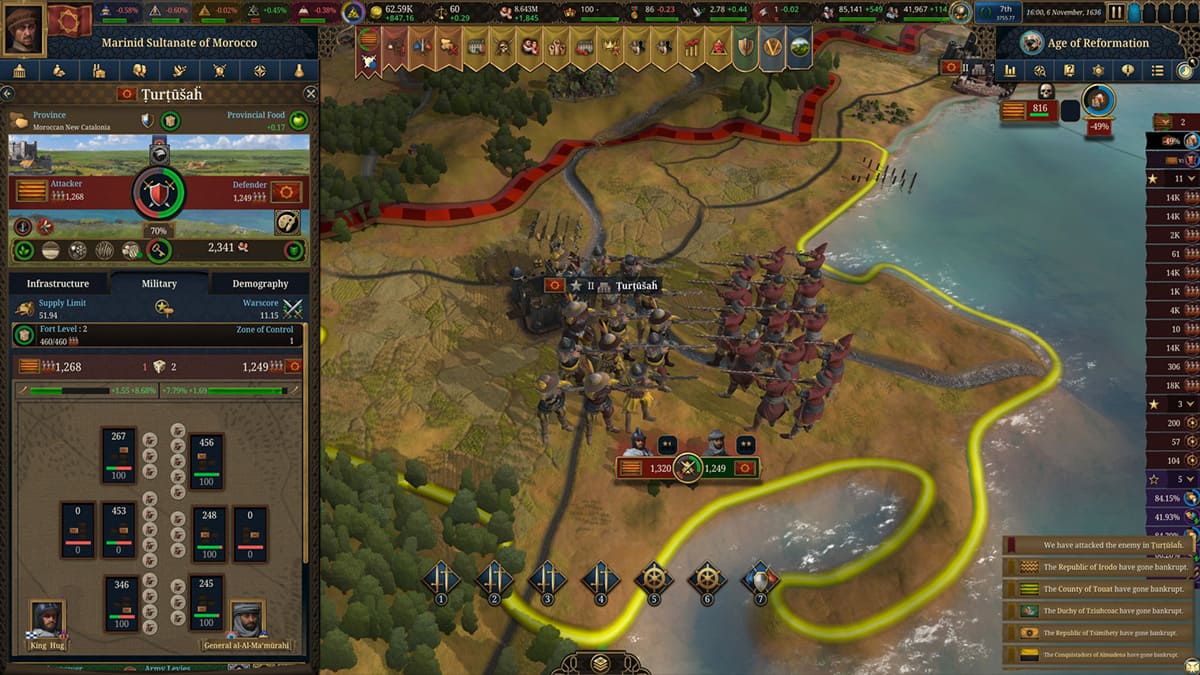 Interfaz de batalla en Europa Universalis V