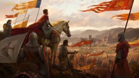 Ilustración conceptual de Total War: Medieval III en la que aparece el Cid junto a tropas cristianas